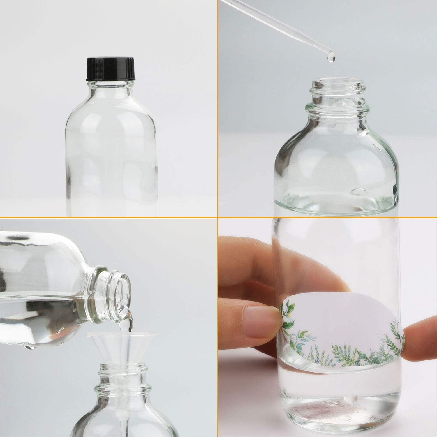 Maredash 8Oz Clear Glass Bottles, 20 Pack Glass Storage Bottles with Black Lids