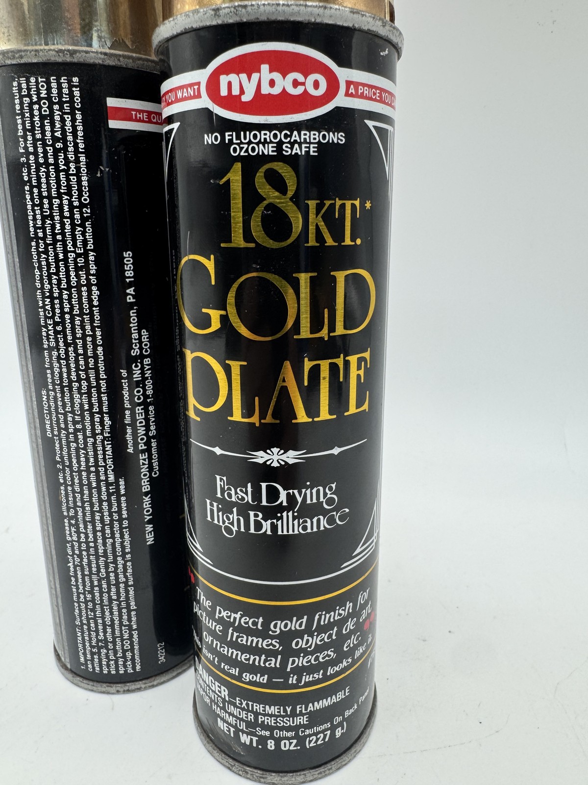 2 Cans NYBCO 18KT Gold Plate Fast Drying High Brilliance Spray Paint #765 8 oz
