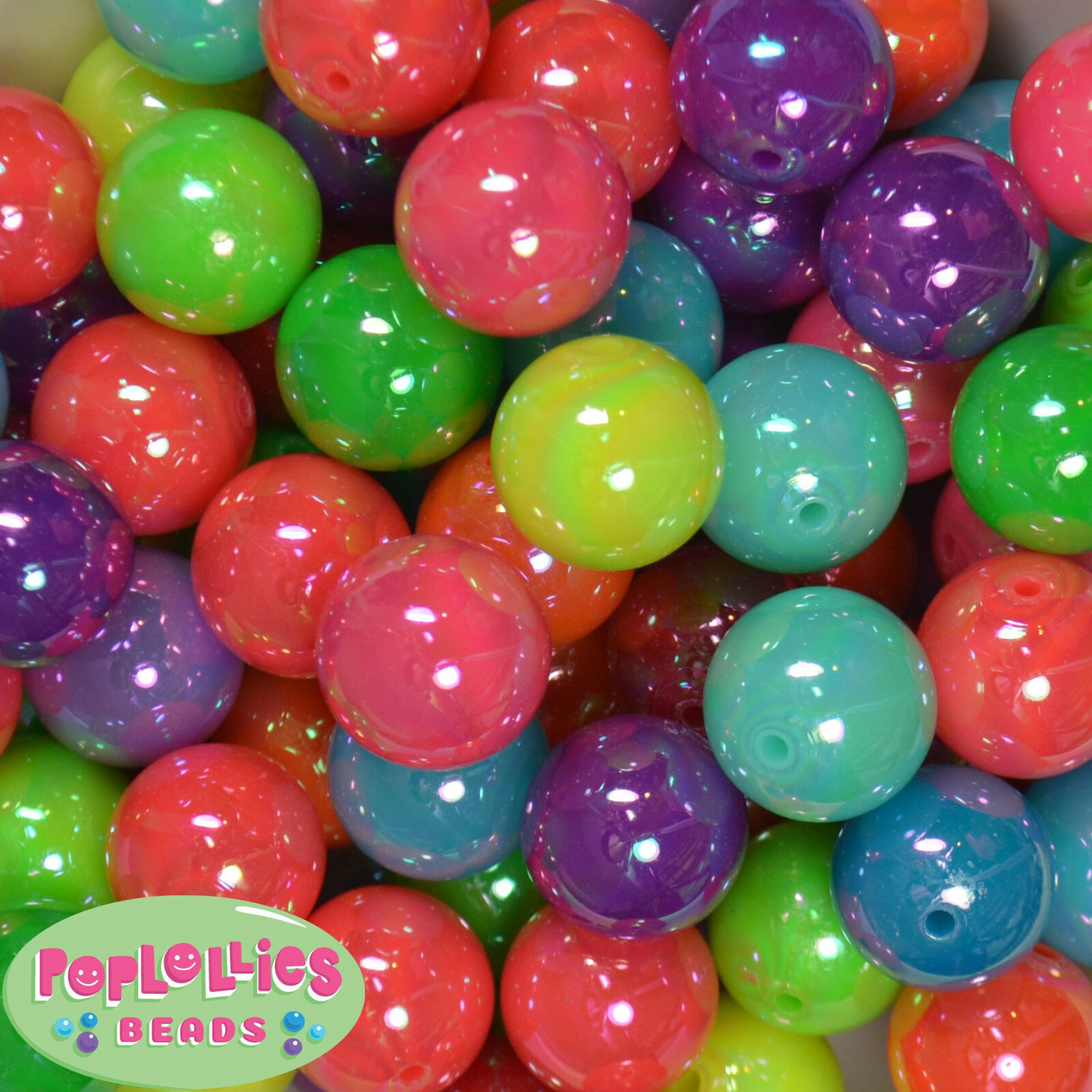 20mm Mixed Color Miracle Neon Acrylic Solid Bubblegum Beads Lot 20 pc. gumball
