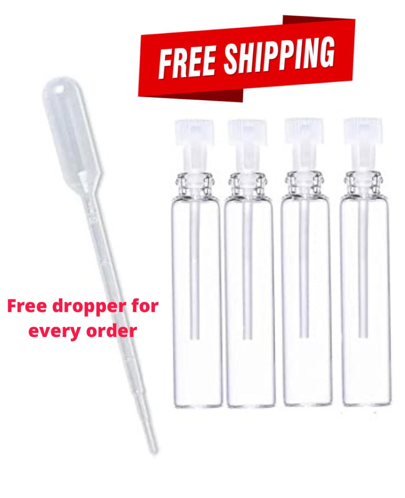 100 pcs, 1ml Glass Perfume Sample Vials Clear Empty Bottles 8x35mm, Stick-On.