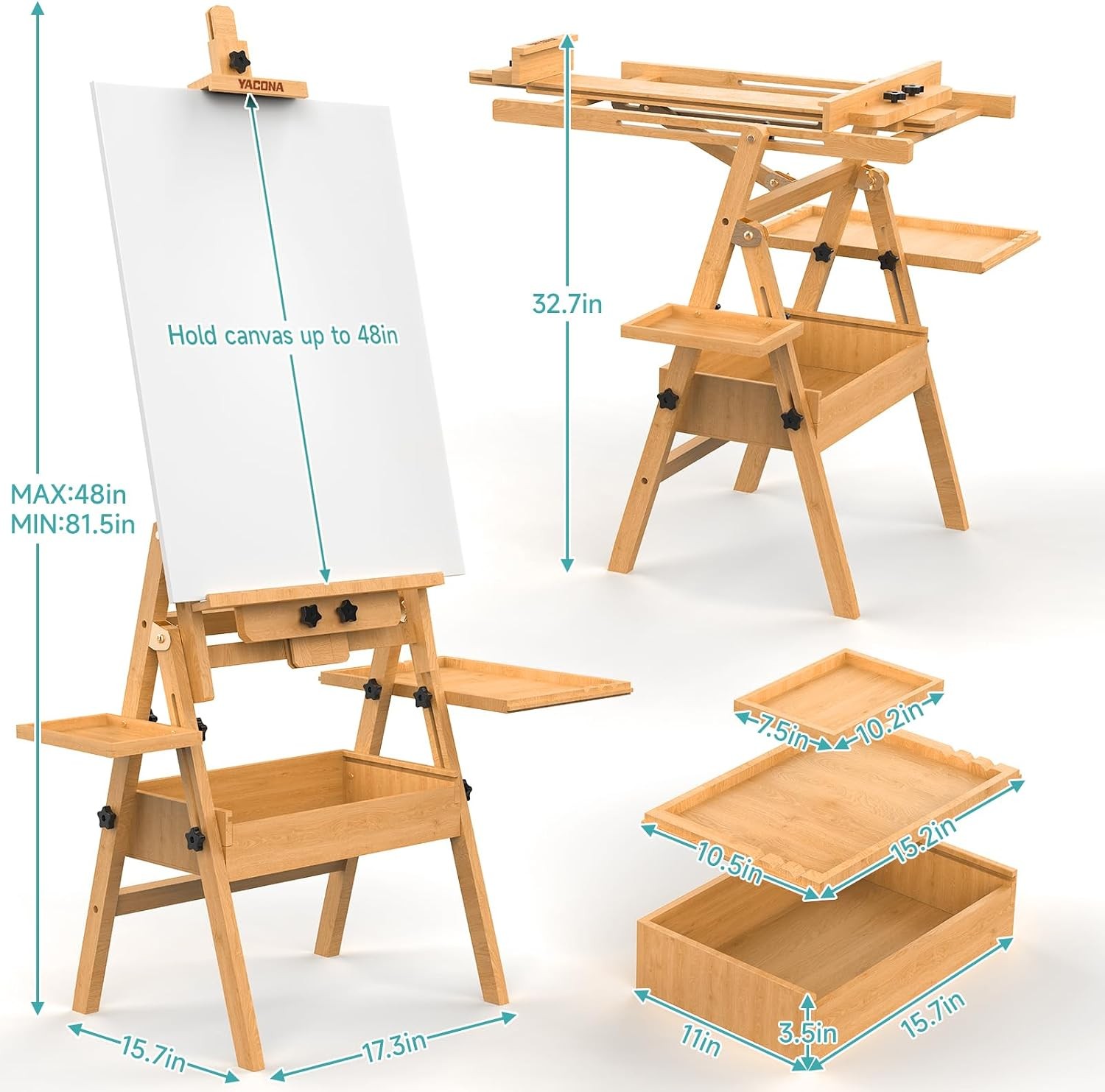 Beech Wood H-Frame Easel Solid Large Painting Storage Box