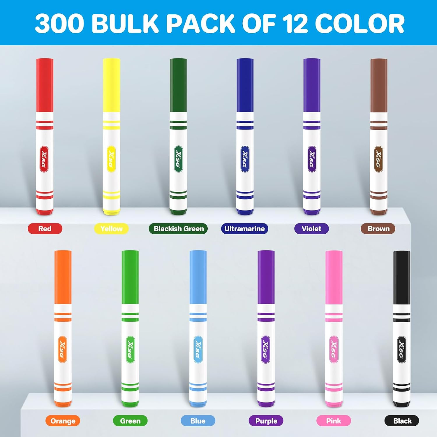 Washable Markers Bulk 300-Count for Classroom, 12 Color Bulk Markers Pack Withbr