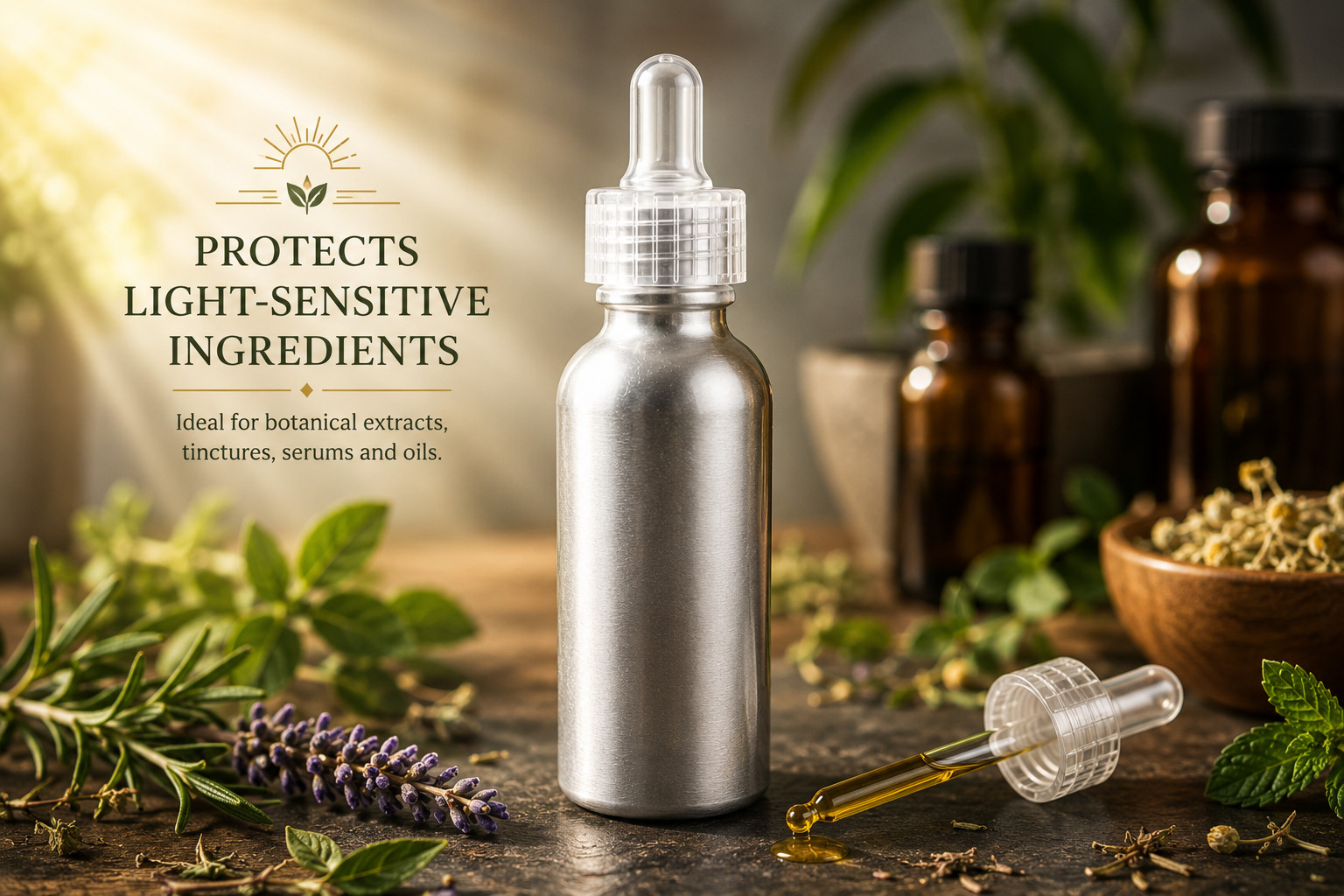 1oz/30ml Aluminum Dropper Bottle – w/Graduated 1ml Pipette – Child Resistant Cap