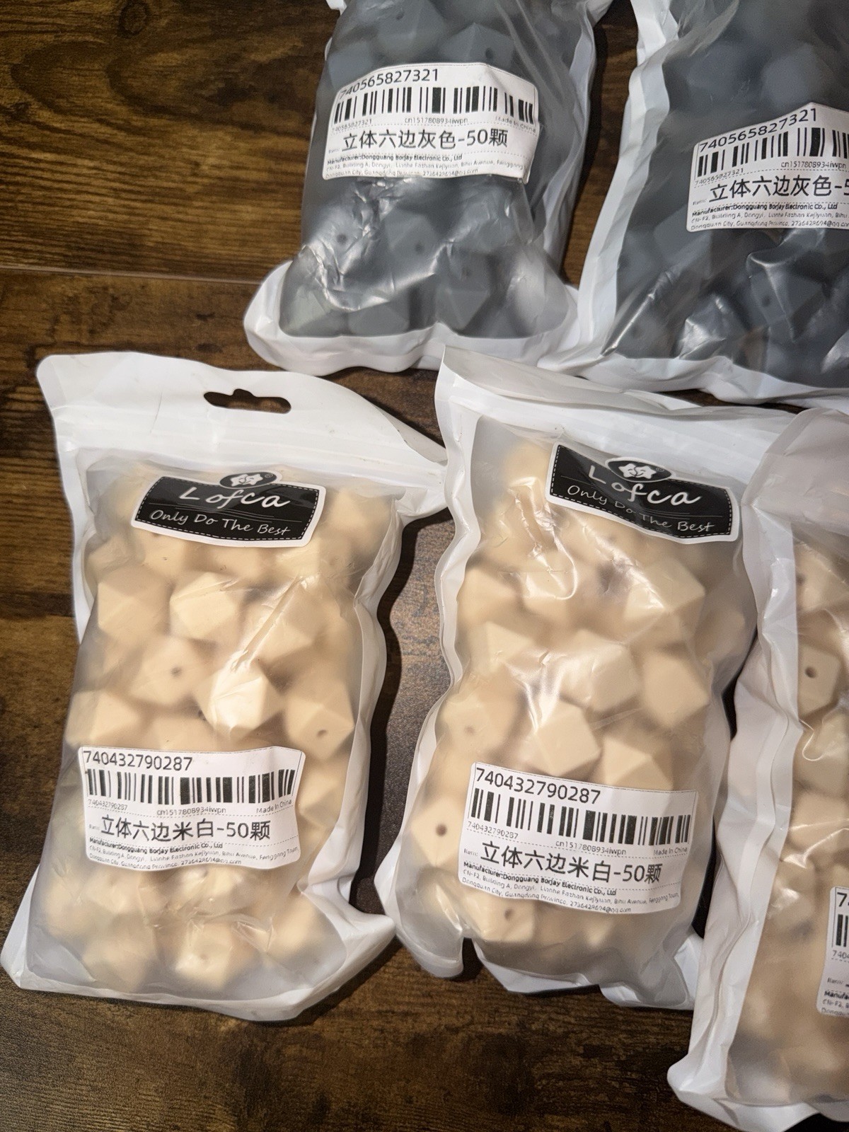 Large Lot of 650 Hexagon Beads – Light Gray/Gray/Beige/Blue – See photos
