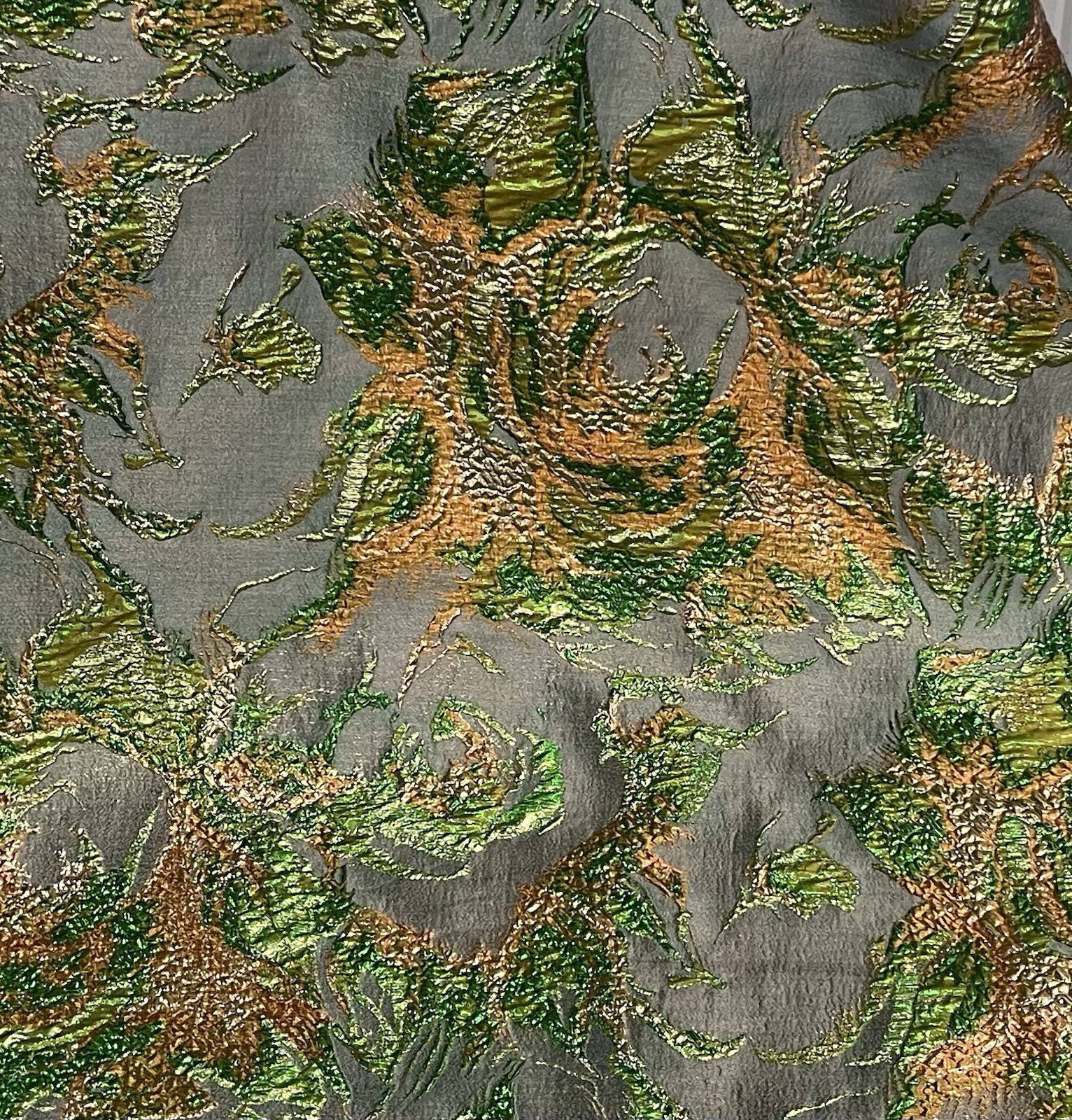 Green Gold Copper Silver Metallic Brocade Fabric 60” Width Sold By The Yard