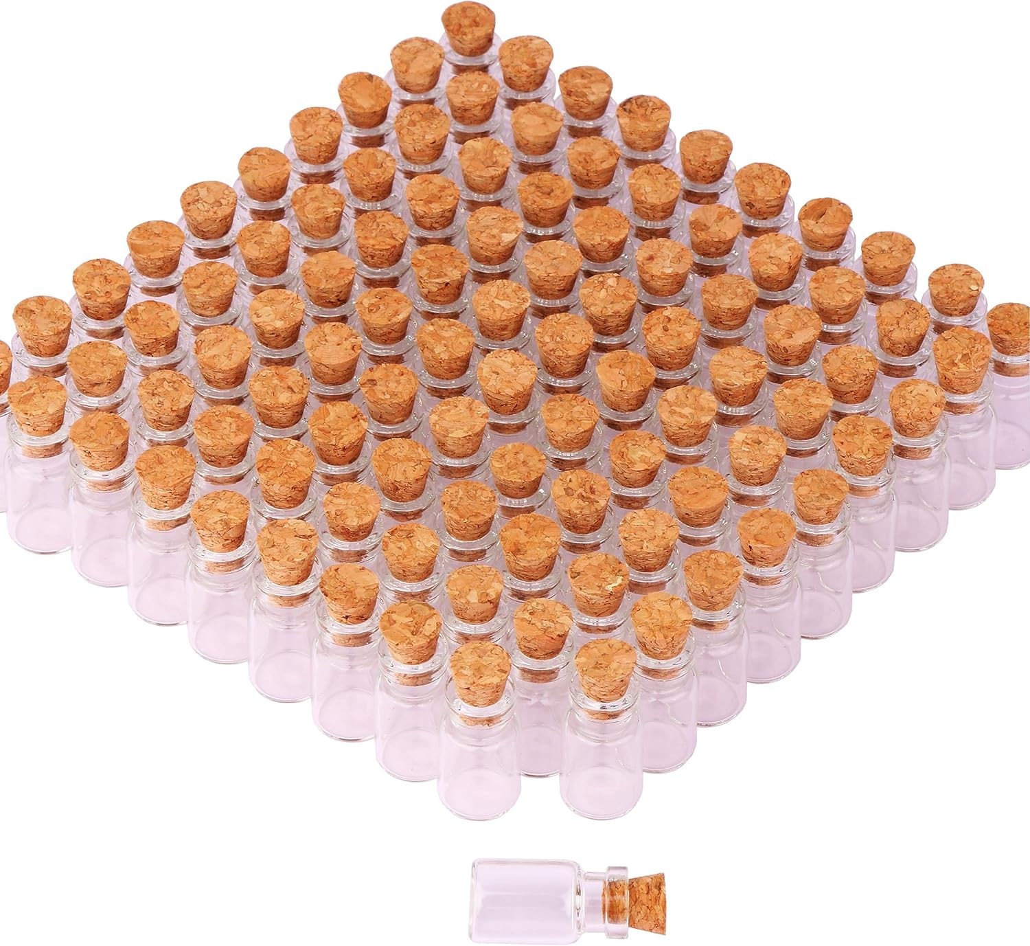 100Pcs 1Ml Small Mini Glass Bottles Jars with Cork Stoppers Tiny Vials for DIY