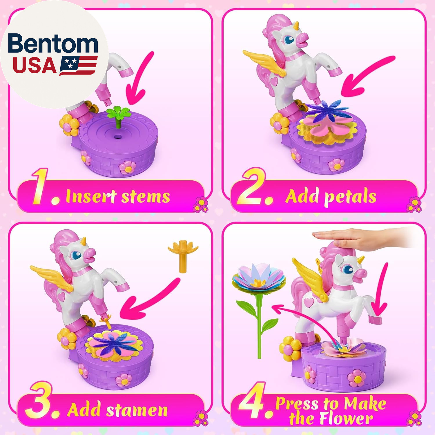 Craft Kits, Press-To-Create Flower Maker, Unicorn Toys for Girl Age 3-12, Fabric