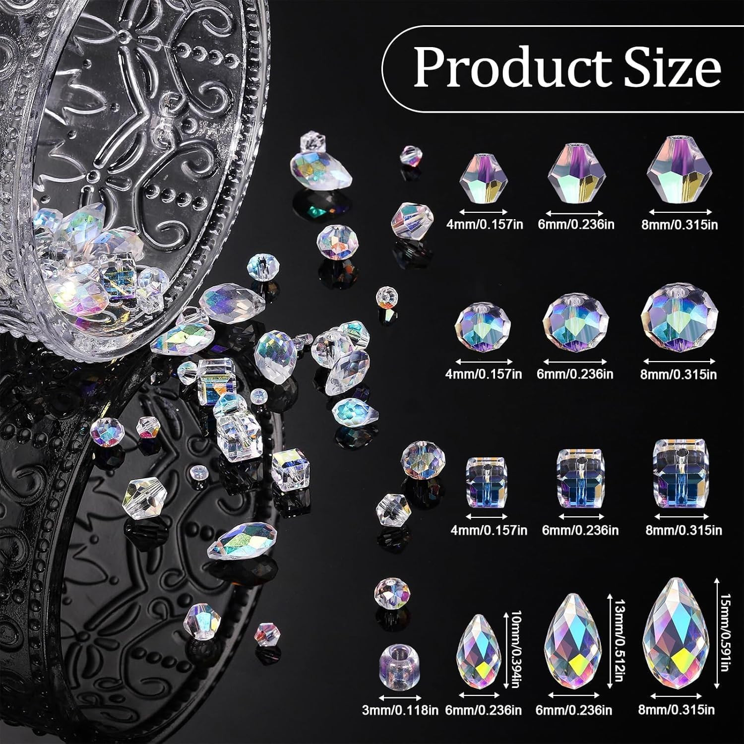 1500PCS Glass Beads for Jewelry Making, Assorted Faceted Crystal Beads Kit for B