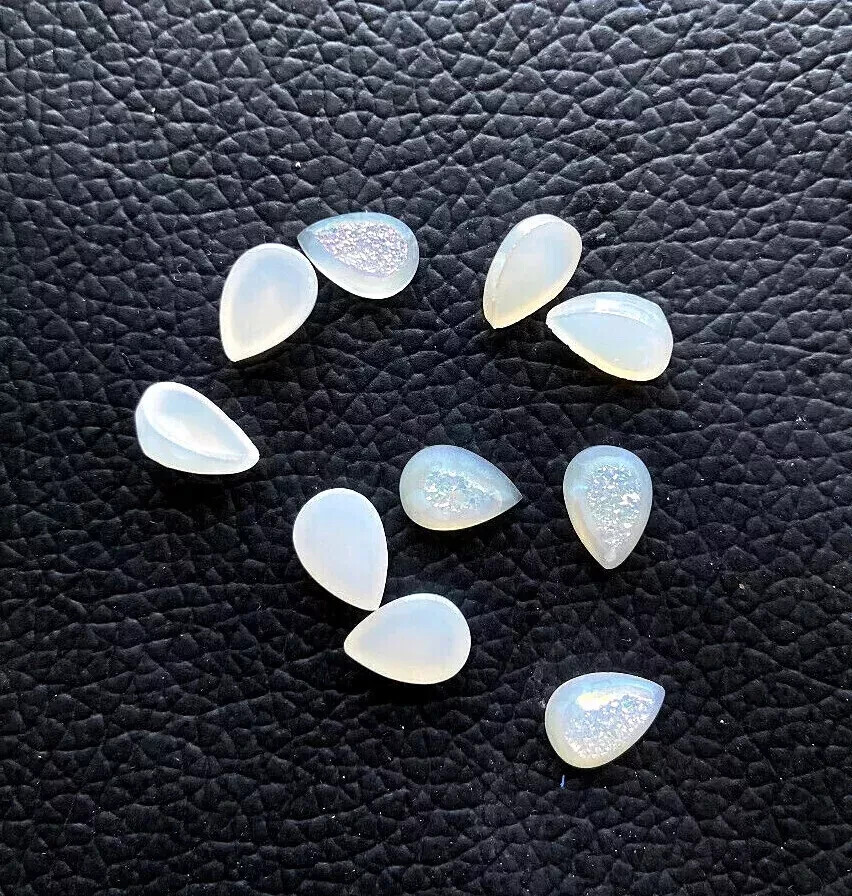 [WHOLESALE] NATURAL PEARL SHEEN TITANIUM WINDOW DRUZY PEAR SHAPE LOOSE GEMSTONE