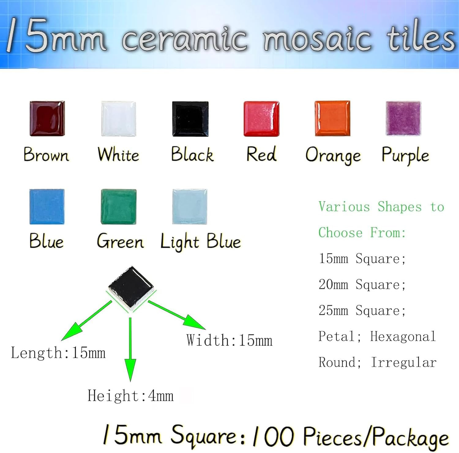 100 Pieces Ceramic Mosaic Tiles 3/5″ Square Shapes Mosaic Ceramic Pieces Stained