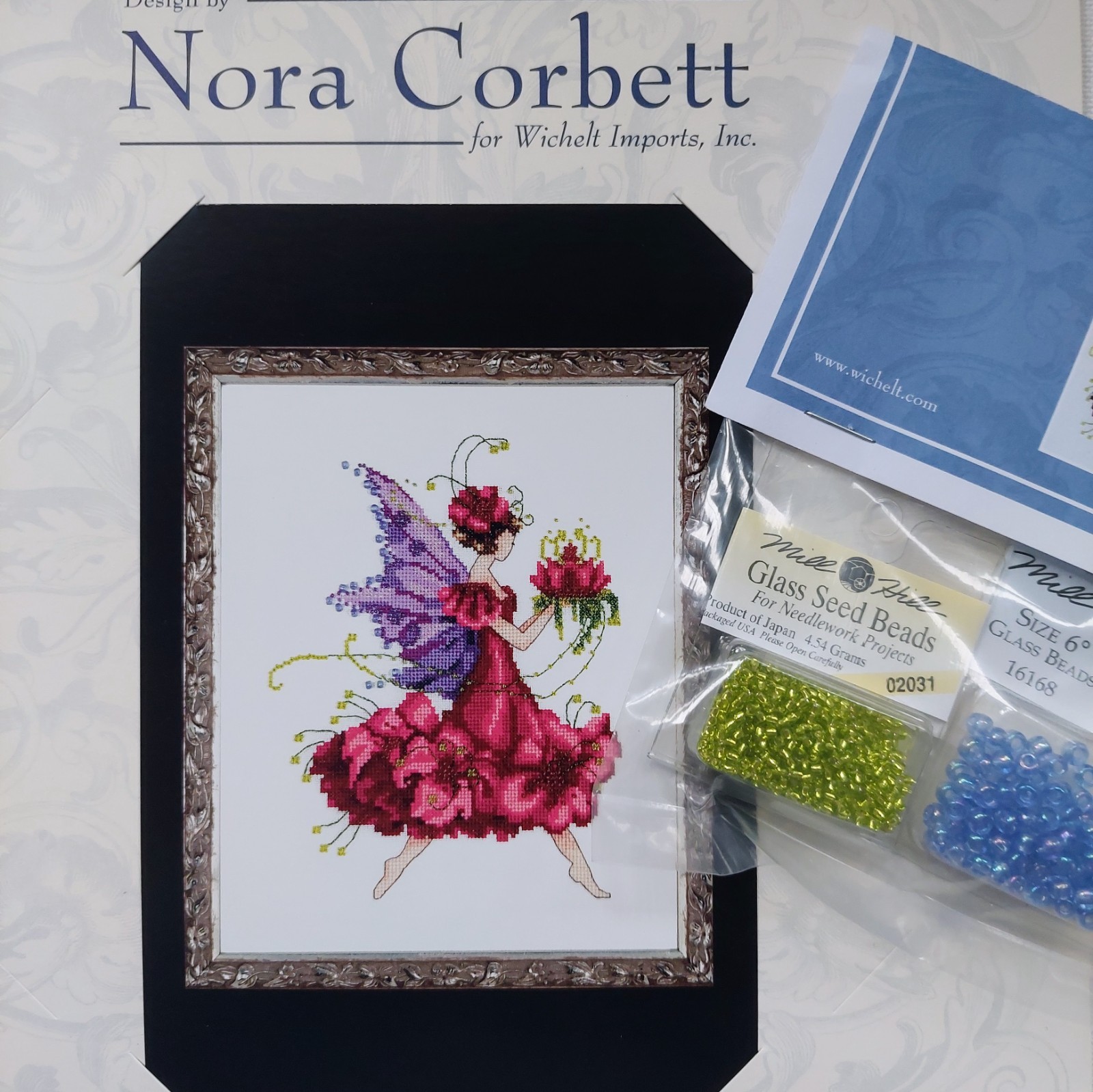 Nora Corbett Geranium Beaded Cross Stitch Pattern and Mill Hill Beads NC198