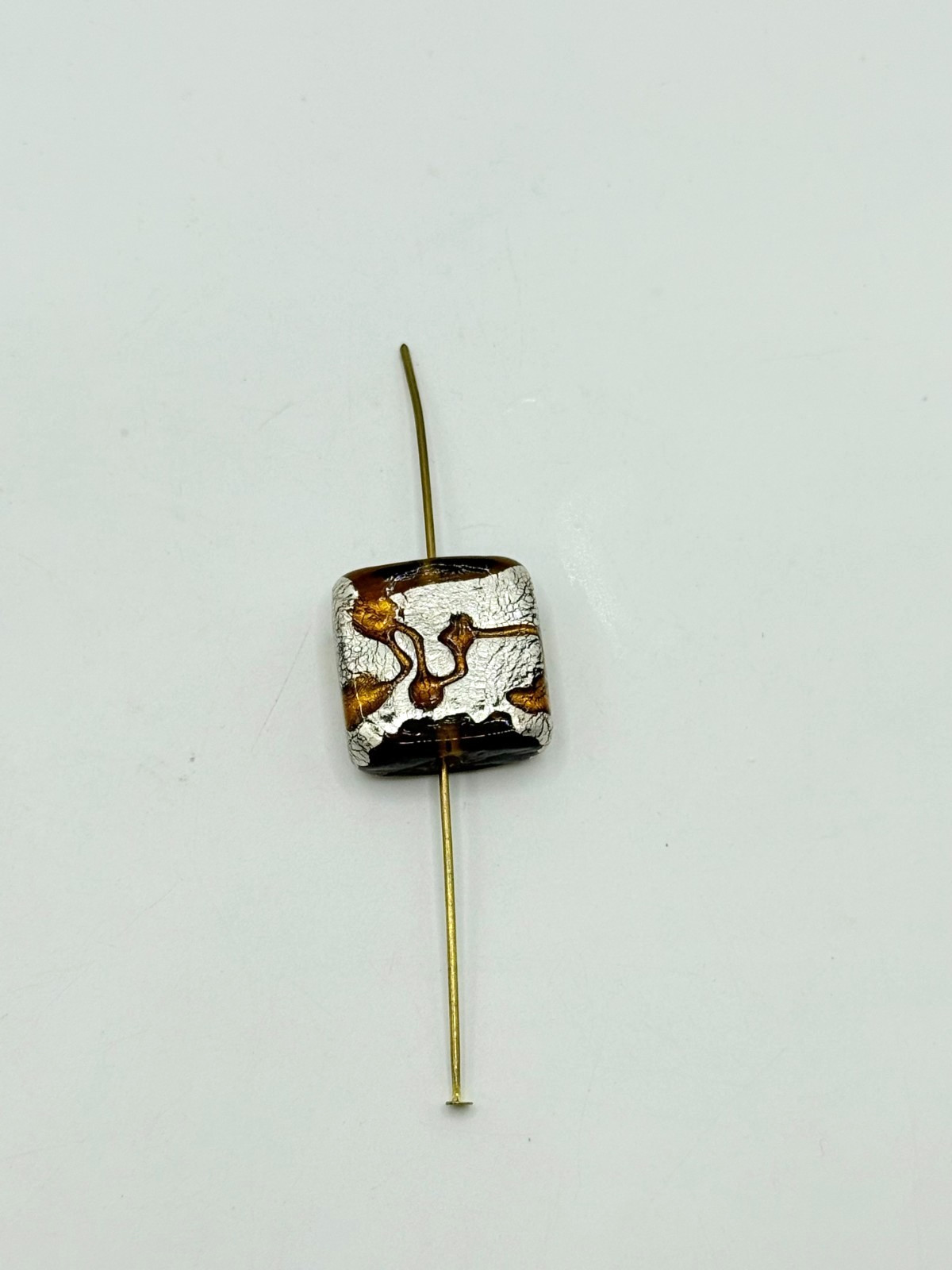Silver and Amber 18mm Square Glass Silver Foil Lampwork Beads (8 beads)