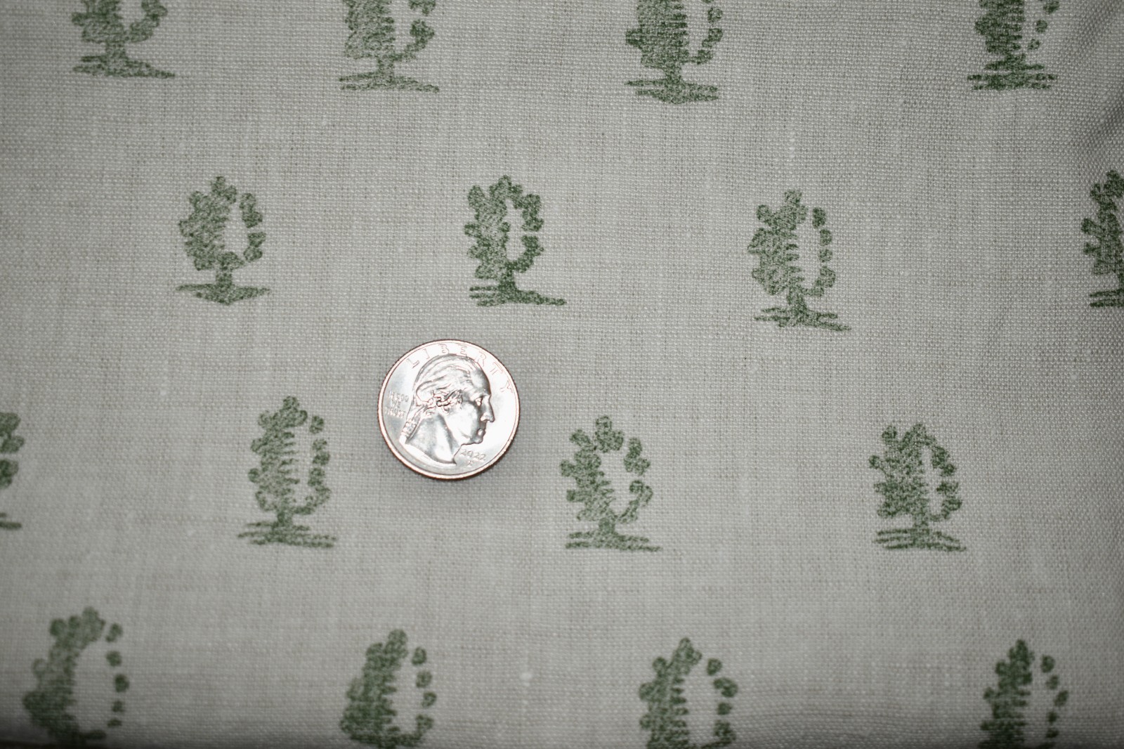 Rogers & Goffigon CHAMPLAIN — PINE Green 100% Linen Print Fabric LARGE REMNANT