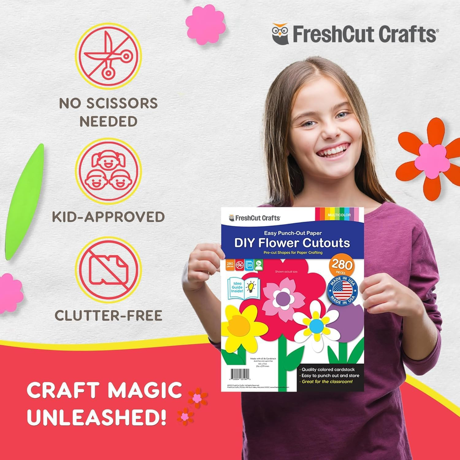 280 Piece DIY Flower Cutouts Craft Kit Punch Out Flowers Leaves Idea Guide