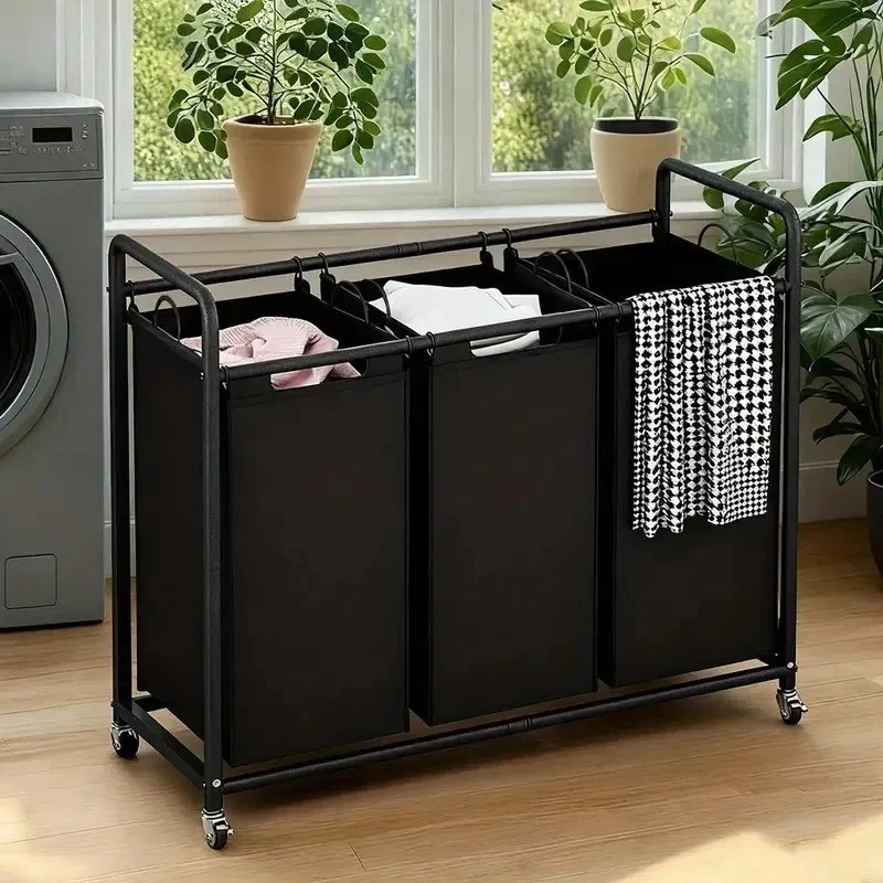 3-Bag Rolling Laundry Sorter Hamper, 63.4-Gallon Heavy-Duty Laundry Cart