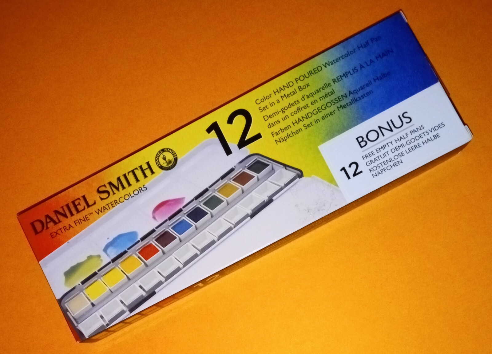 HOT SUMMER DEALS~DANIEL SMITH EXTRA FINE WATERCOLORS 12 COLOR SET IN METAL BOX