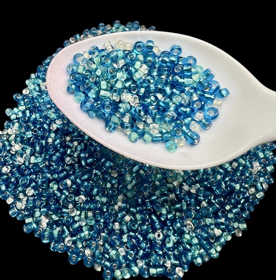 8 Grams Tropical Waters Glass Seed Bead Mix Assorted Sizes Blue Aqua DIY