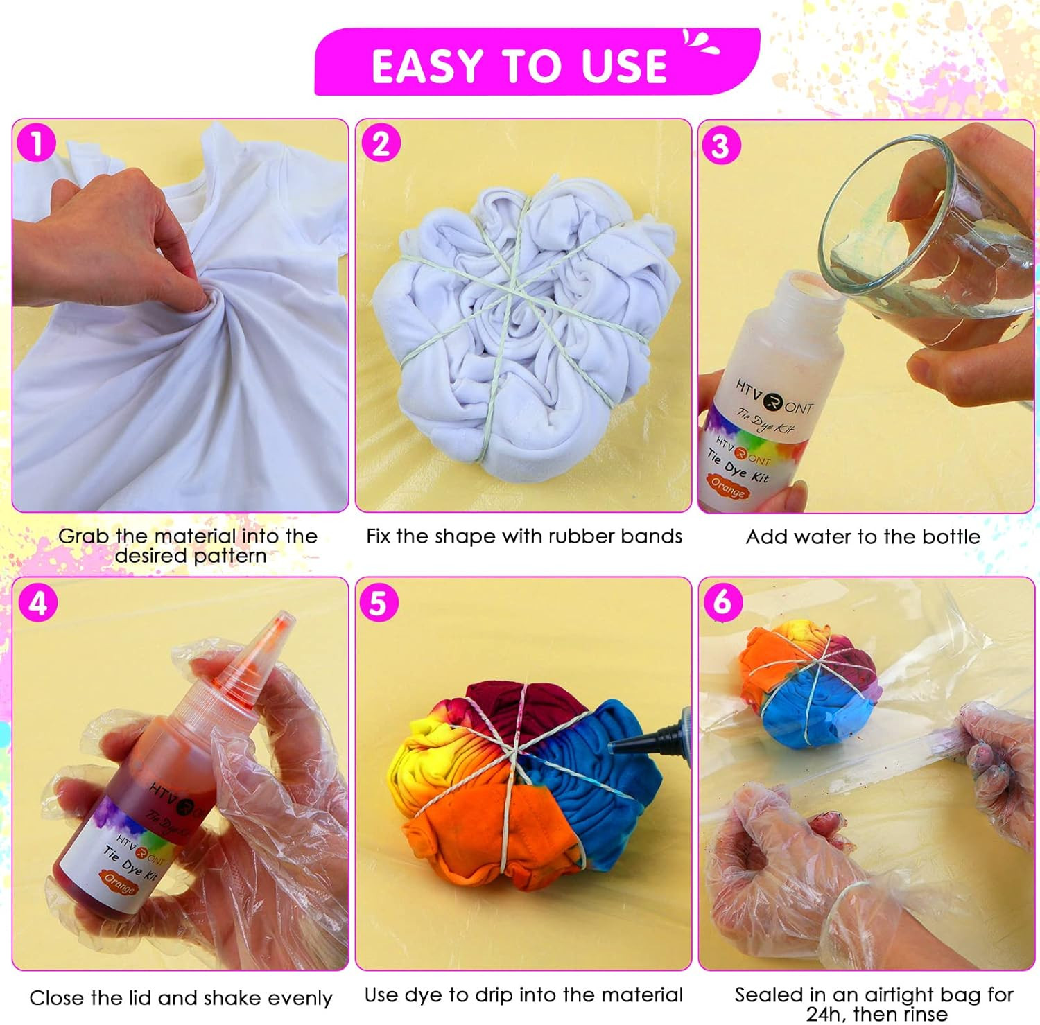 HTVRONT Tie Dye Kit – 32 Vibrant Colors Pre-Filled Bottles Tyedyedye Kit, Perman