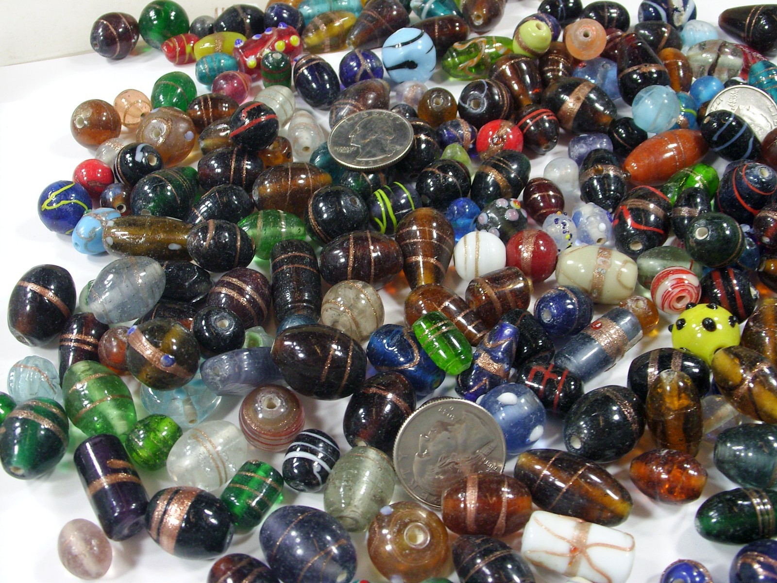 2 Pounds Assorted Shapes and Sizes Old Stock India Handmade Glass Beads (Y-68)⭐