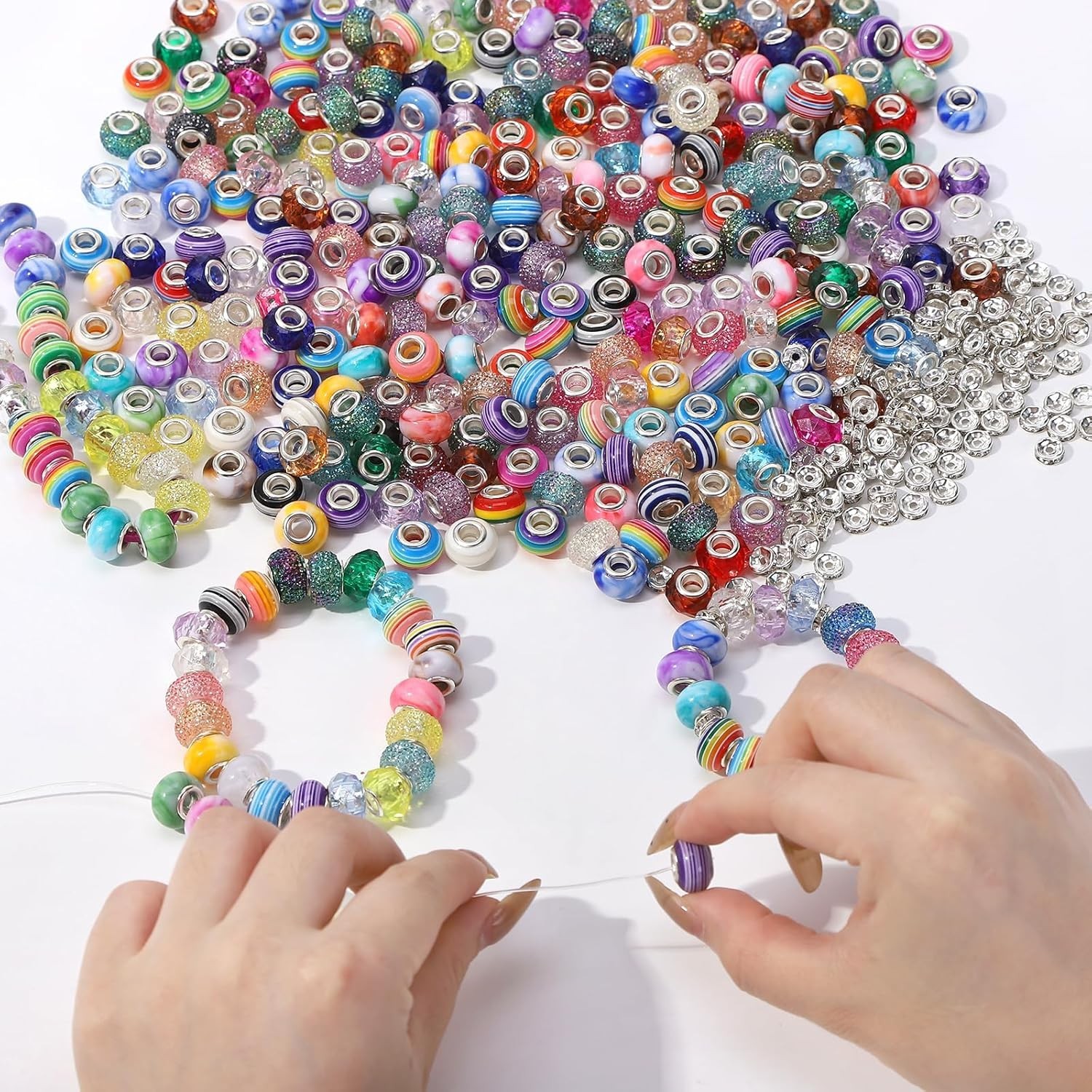 375PCS Large Hole Beads &100PCS Spacer Bead for Jewelry Making,Bulk European …