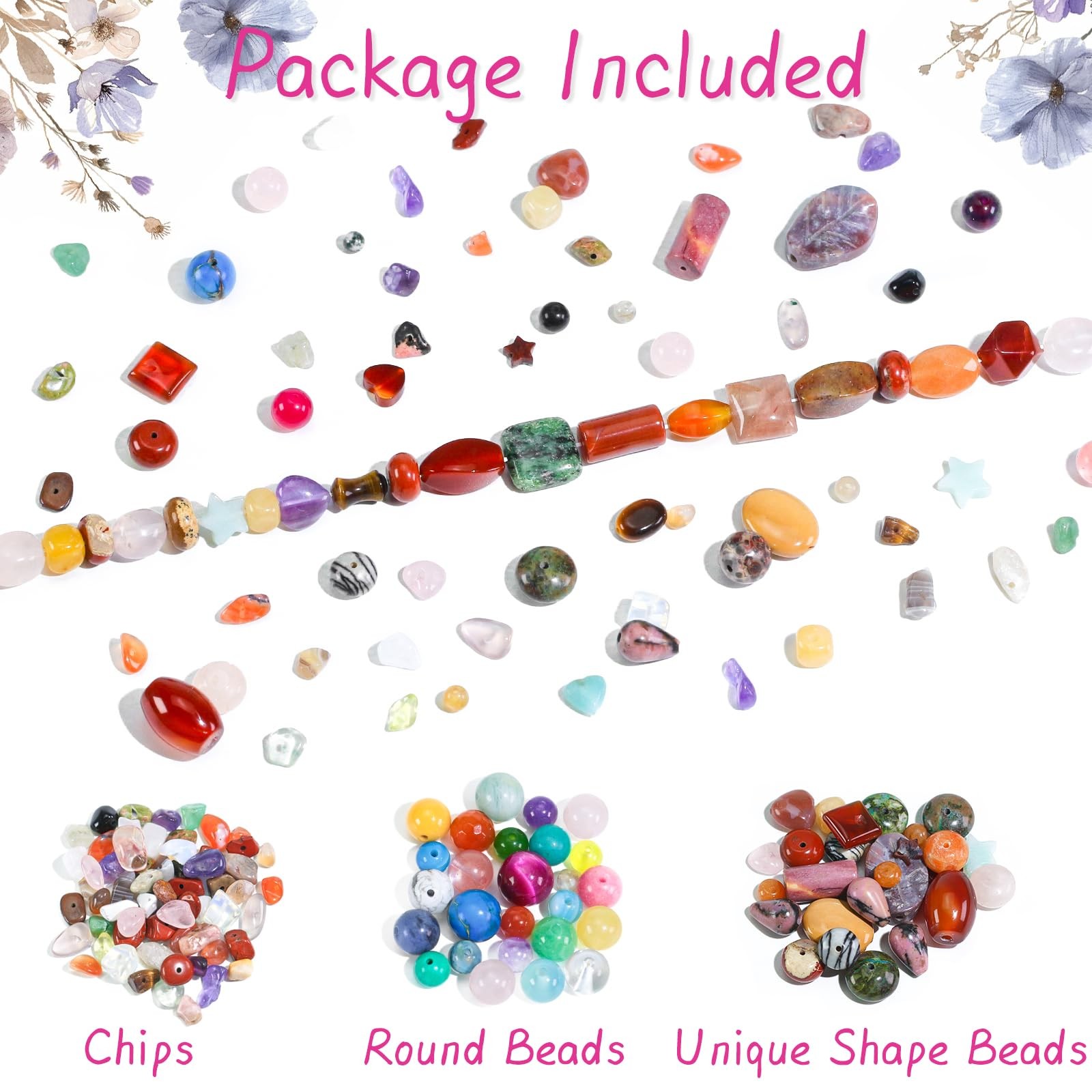Assorted Beads for Jewelry Making, Mixed Bulk Natural Stone Beads for Crafts