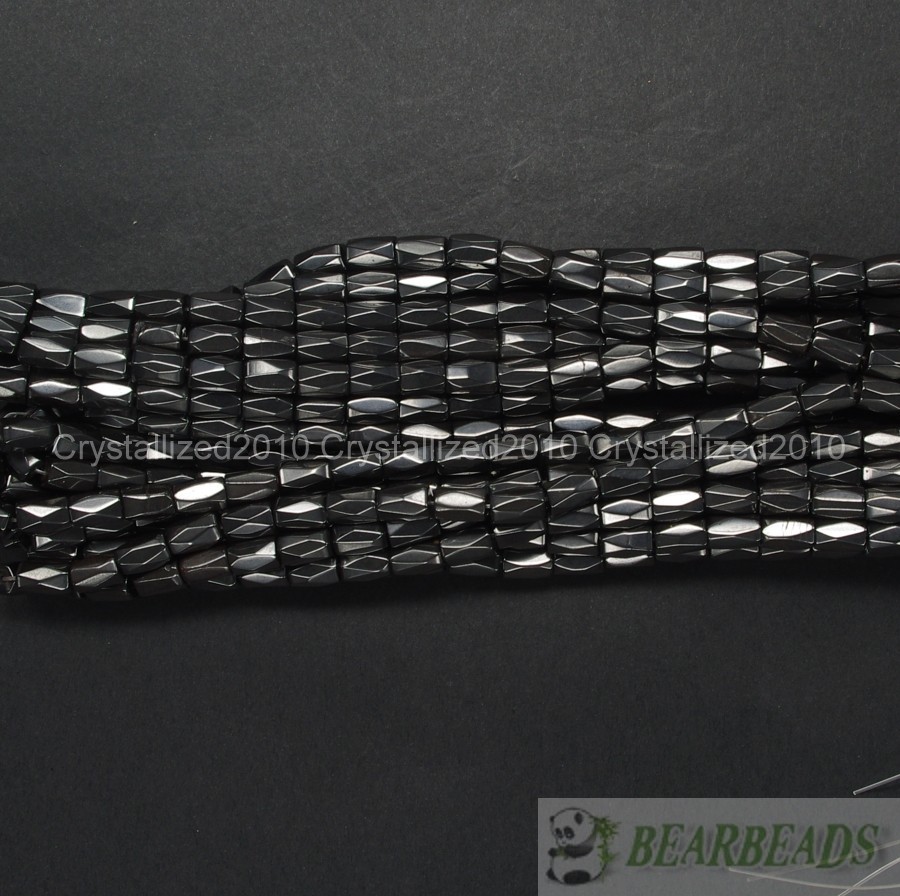 100Pcs Natural Magnetic Jet Hematite Gemstone Faceted Tube Spacer Beads 5x8mm