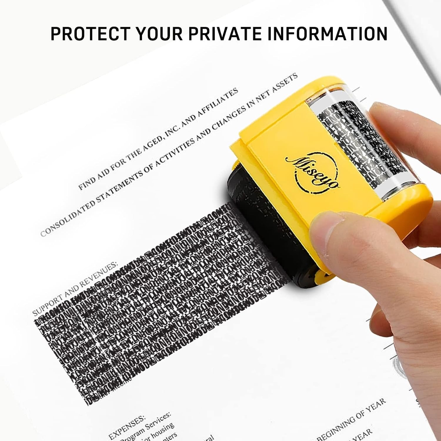 Miseyo Wide Identity Theft Protection Roller Stamp Set – 3 Refill Inks Included