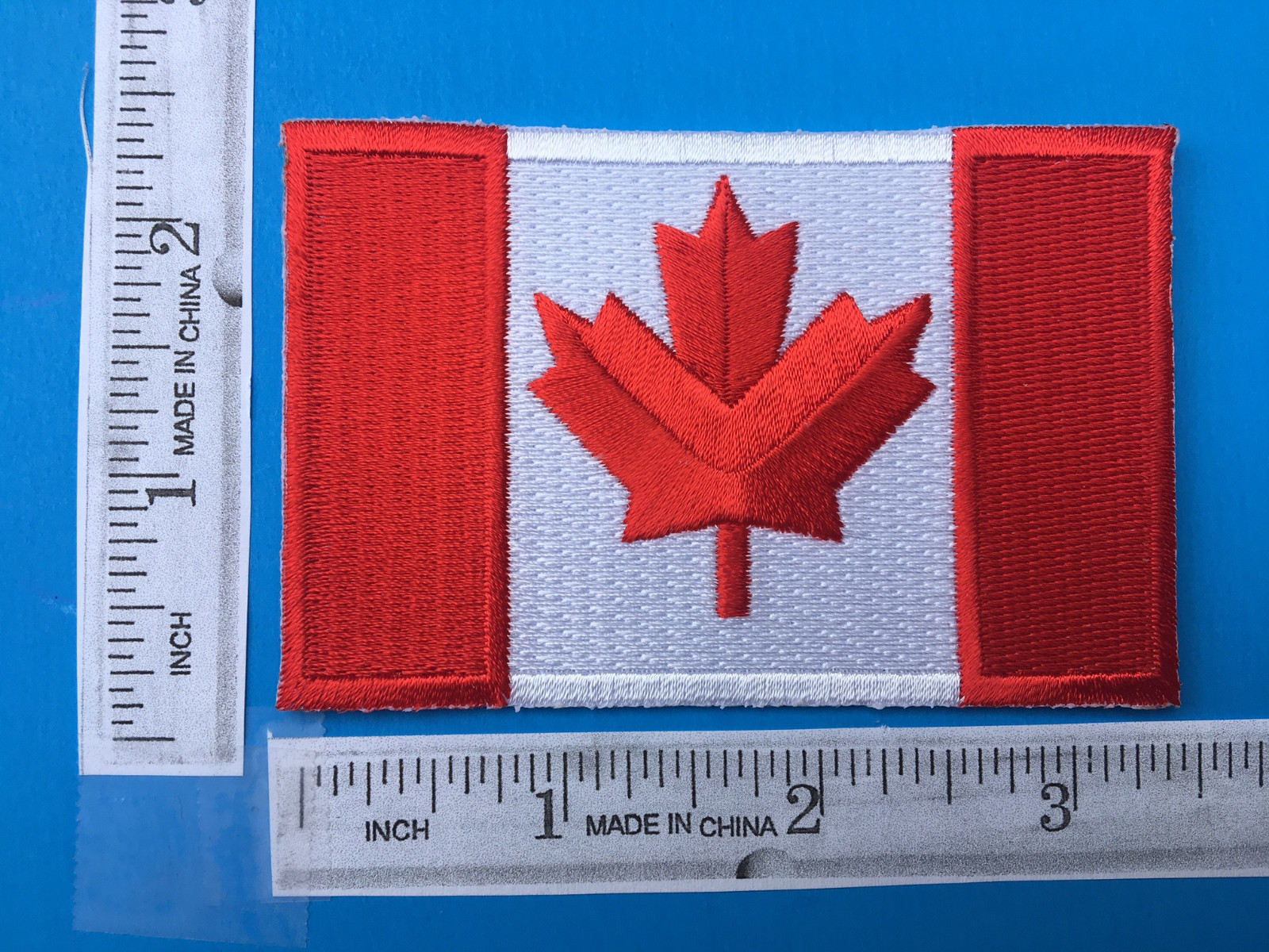 CANADIAN FLAG EMBROIDERED PATCH IRON-ON SEW-ON (3.5×2.25″) CANADA MAPLE LEAF RED
