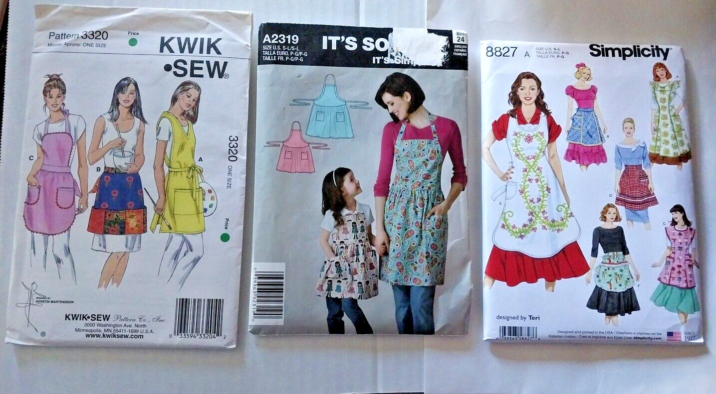 Lot 3 Apron Patterns Simplicity 8827 Kwik Sew 3320 It’s So Easy 2319 Sz S-L
