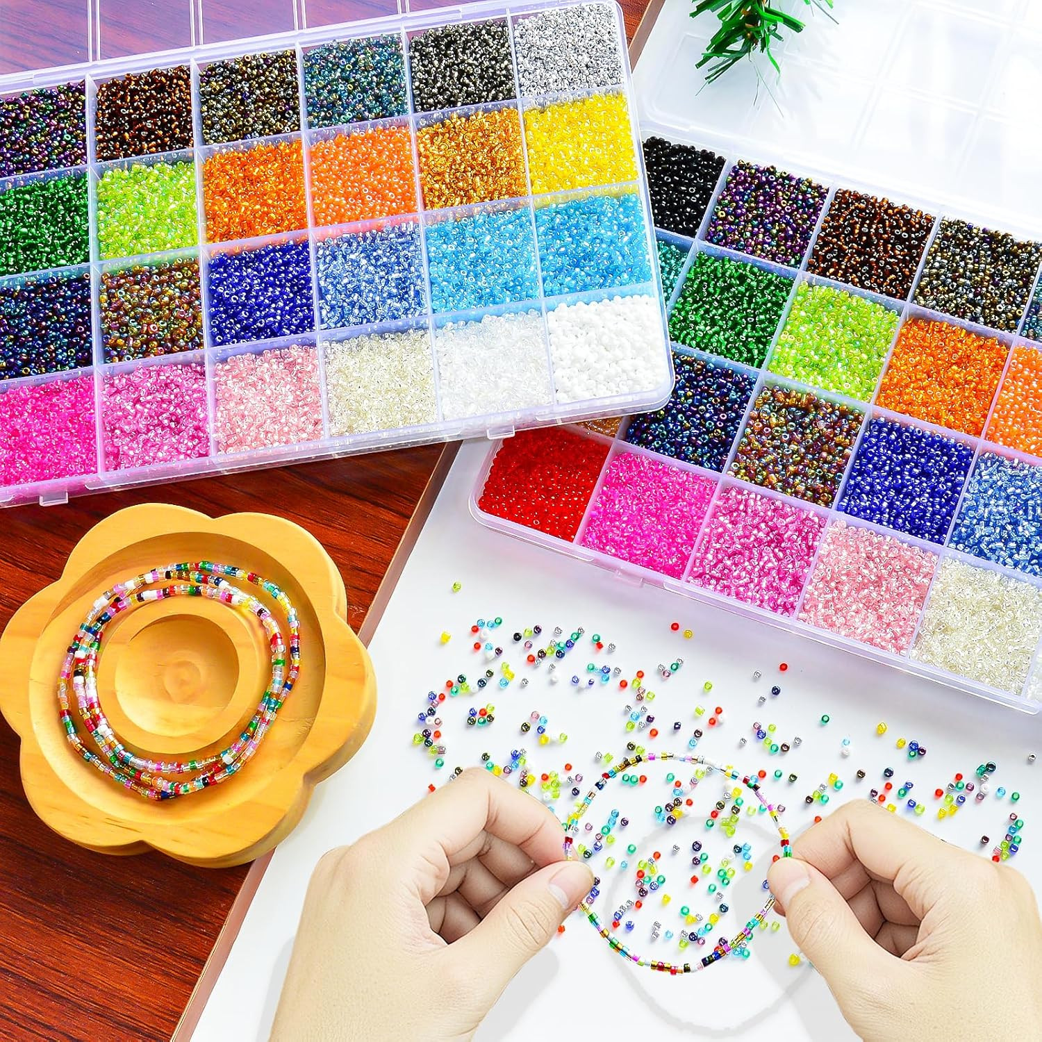 26000PCS 2Mm Glass Seed Beads Kit – 28 Assorted Colors Small Beads Set for Jewel