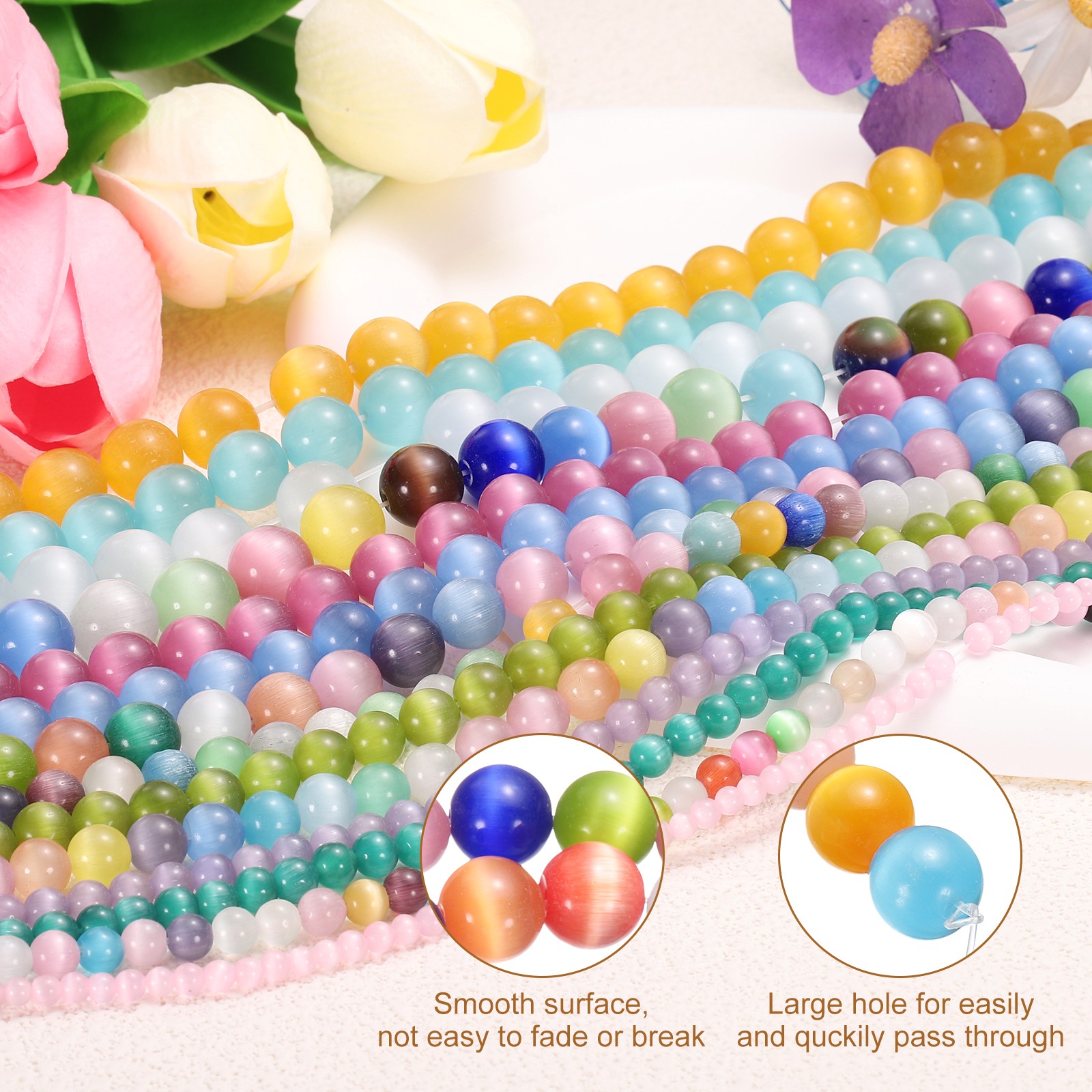 38pcs White Cat’s Eye Stone Beads 10mm Round Crystal Loose Bead