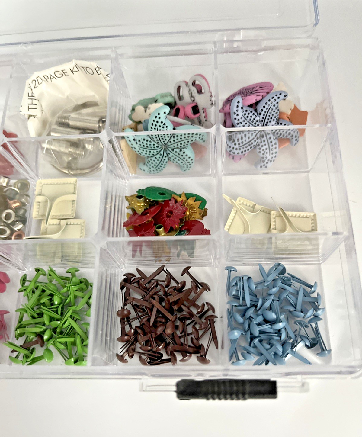 Mixed Lot Of Decorative Scrapbooking Brads Assorted Sizes & Colors W/ Organizer
