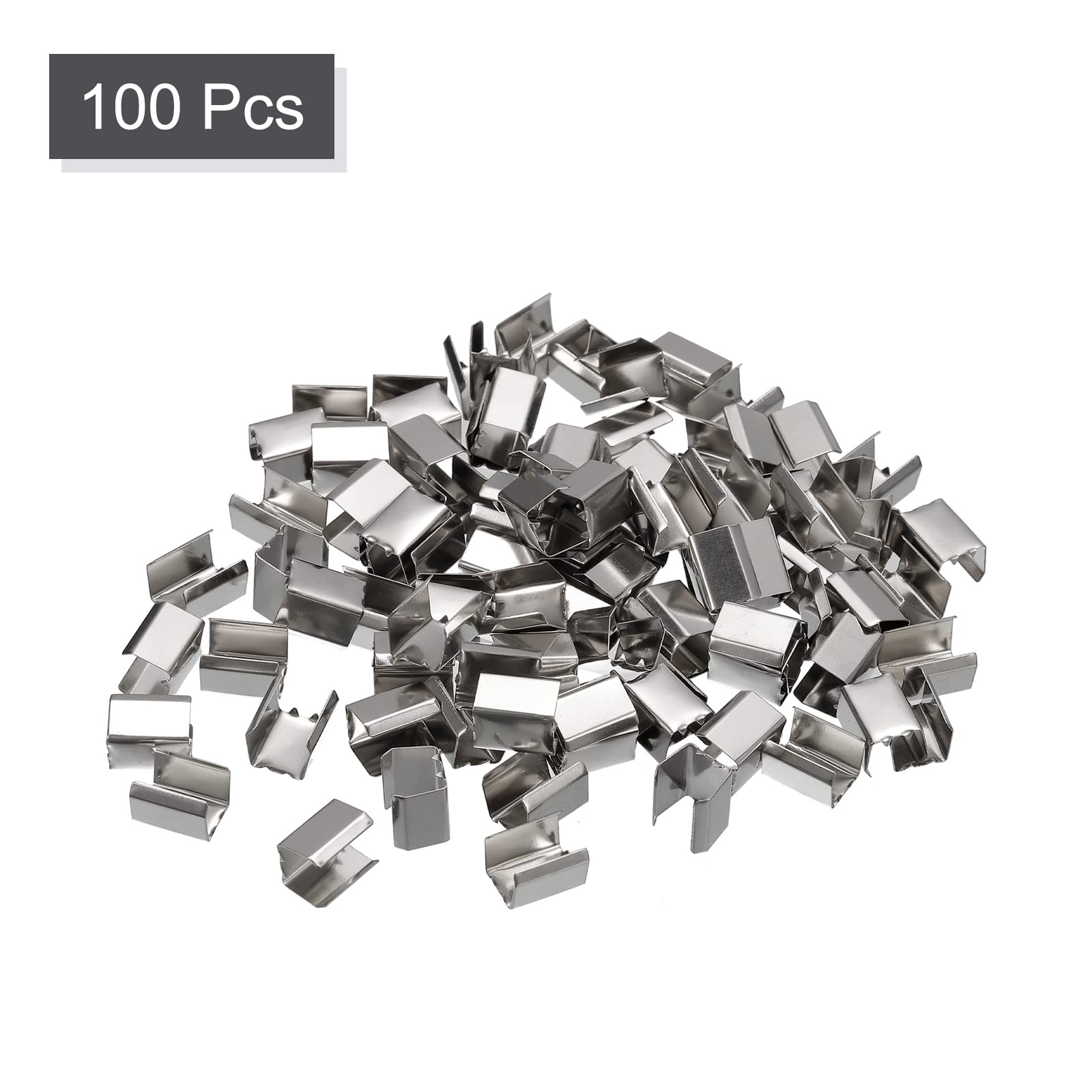 uxcell Fold Over Crimp Caps, 100Pcs 12 x 9mm Ribbon 12 x 9mm, White Nickel