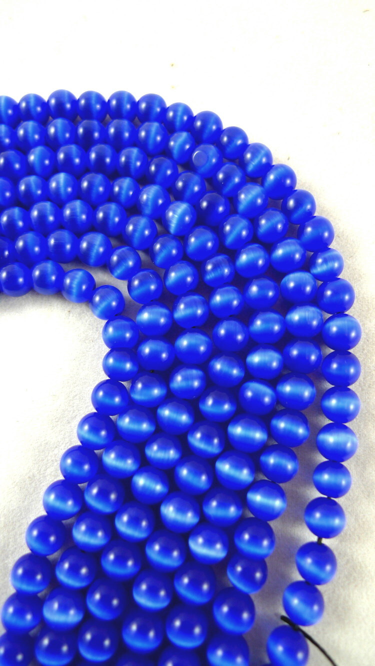 72 Royal Blue CAT’S EYE BEADS 6mm Fiber Optic