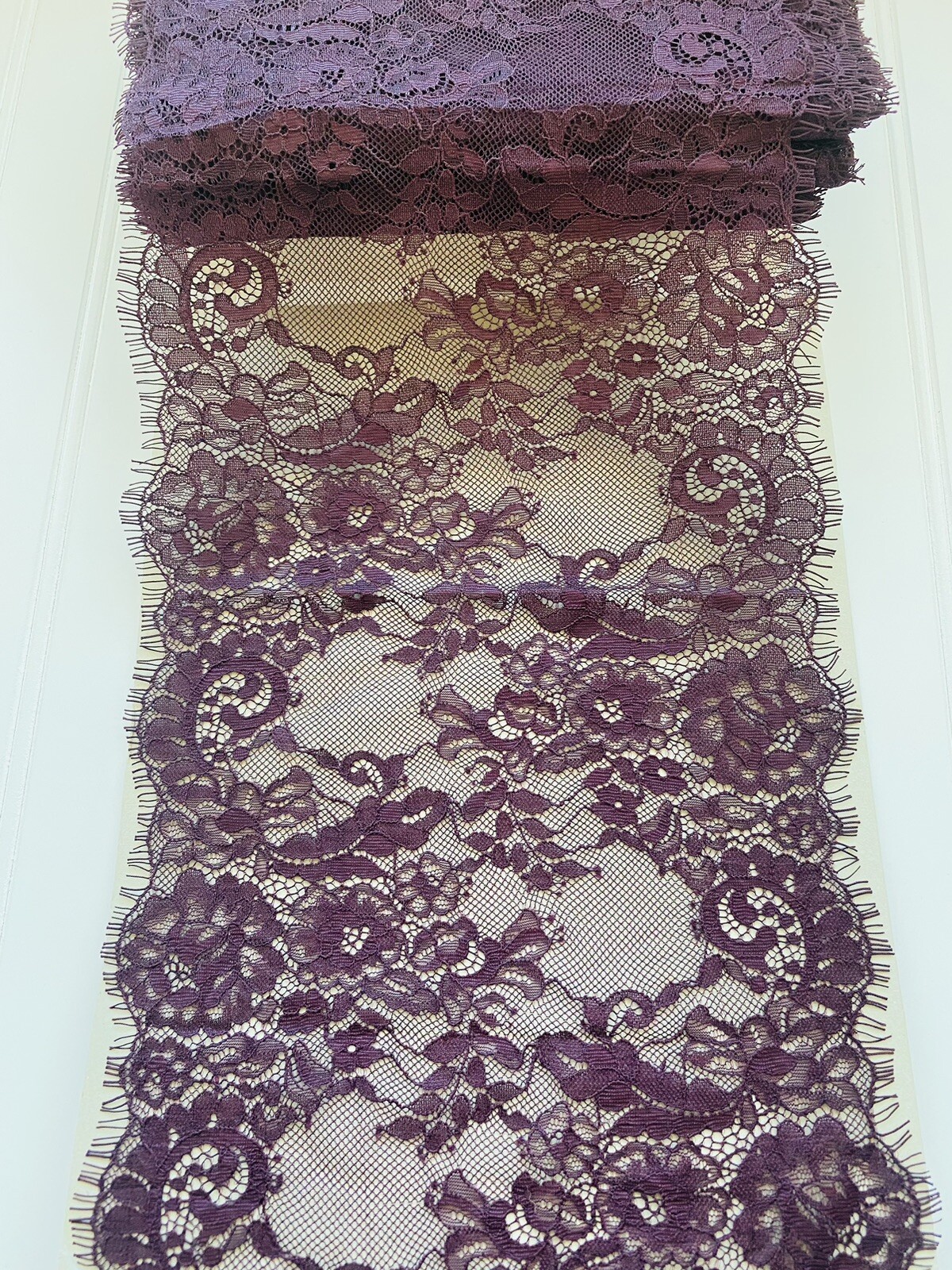 3 Yds Mulberry Embroidered Eyelash French Lace Trim for Sewing/Lingerie/9″ Wide