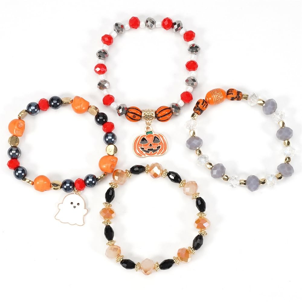 Halloween Bracelet Set Stack Spooky BOO Vinyl Disc Bead Artificial Crystal – 01