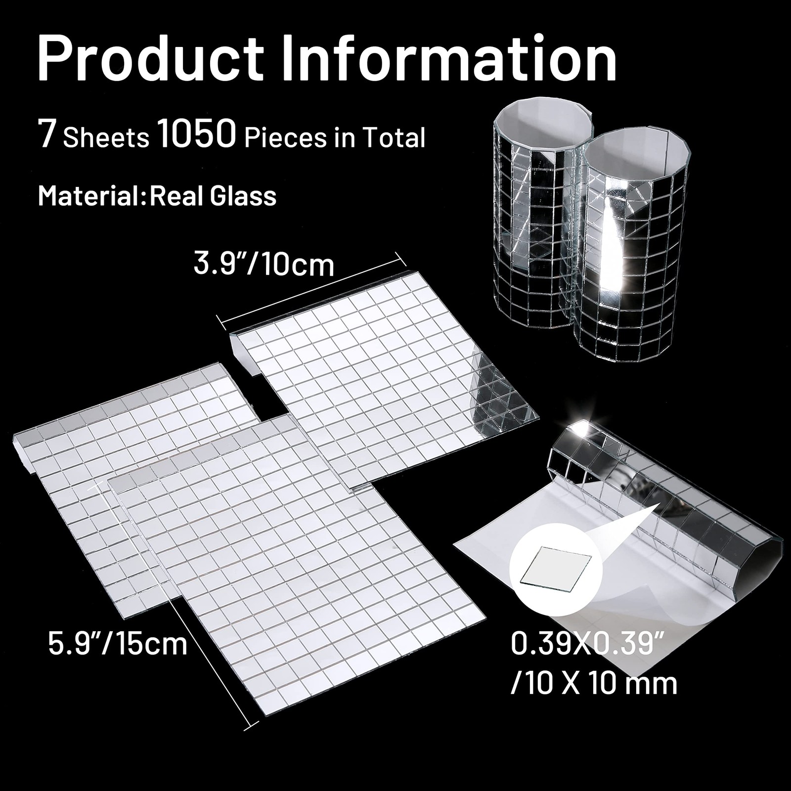 PP OPOUNT 1050 PCS Disco Ball Tiles, 10 x 10 mm 1050 PCS, Silver