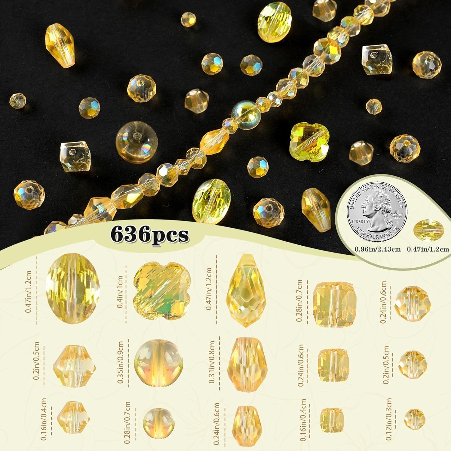 636Pcs Glass Beads for Jewelry Making, Assorted Crystal Beads with Loose Beads f