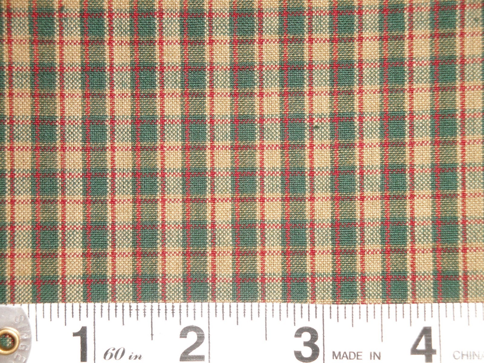 Green Tea Dye Red Woven Cotton Homespun Holiday Christmas Country Plaid Fabric