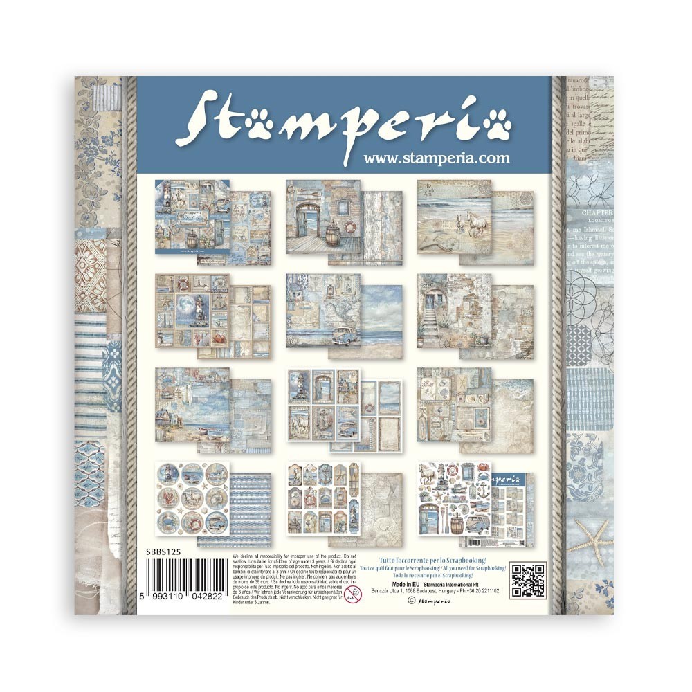 Stamperia SILENT SEA 8×8 Paper Pad 10 Sheets Mixed Media Beach Nautical SBBS125