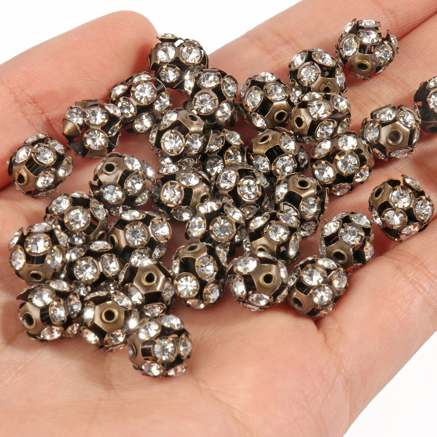 50pcs Rhinestone Beads Crystal Loose Spacer Round Jewelry Making 6mm 8mm 10mm