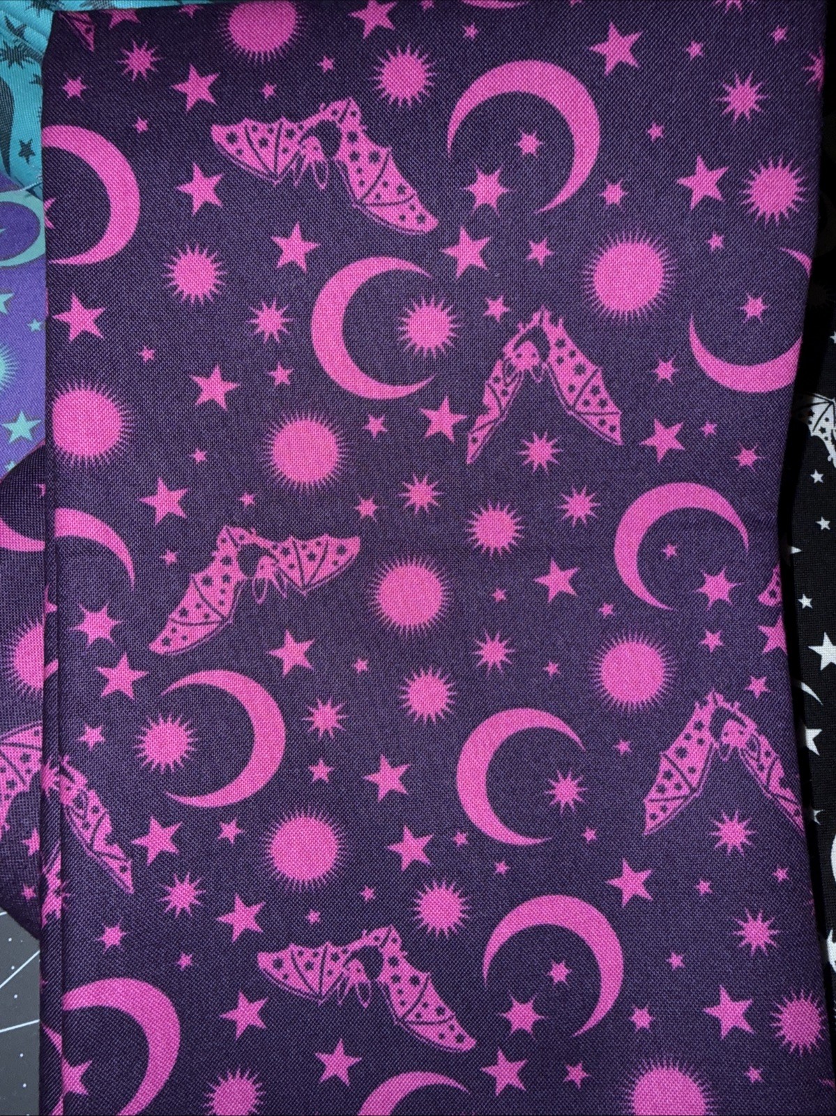 FQ Tula Pink De La Luna BATTY MOON STAR BATS Magenta Cotton Quilt Craft Fabric