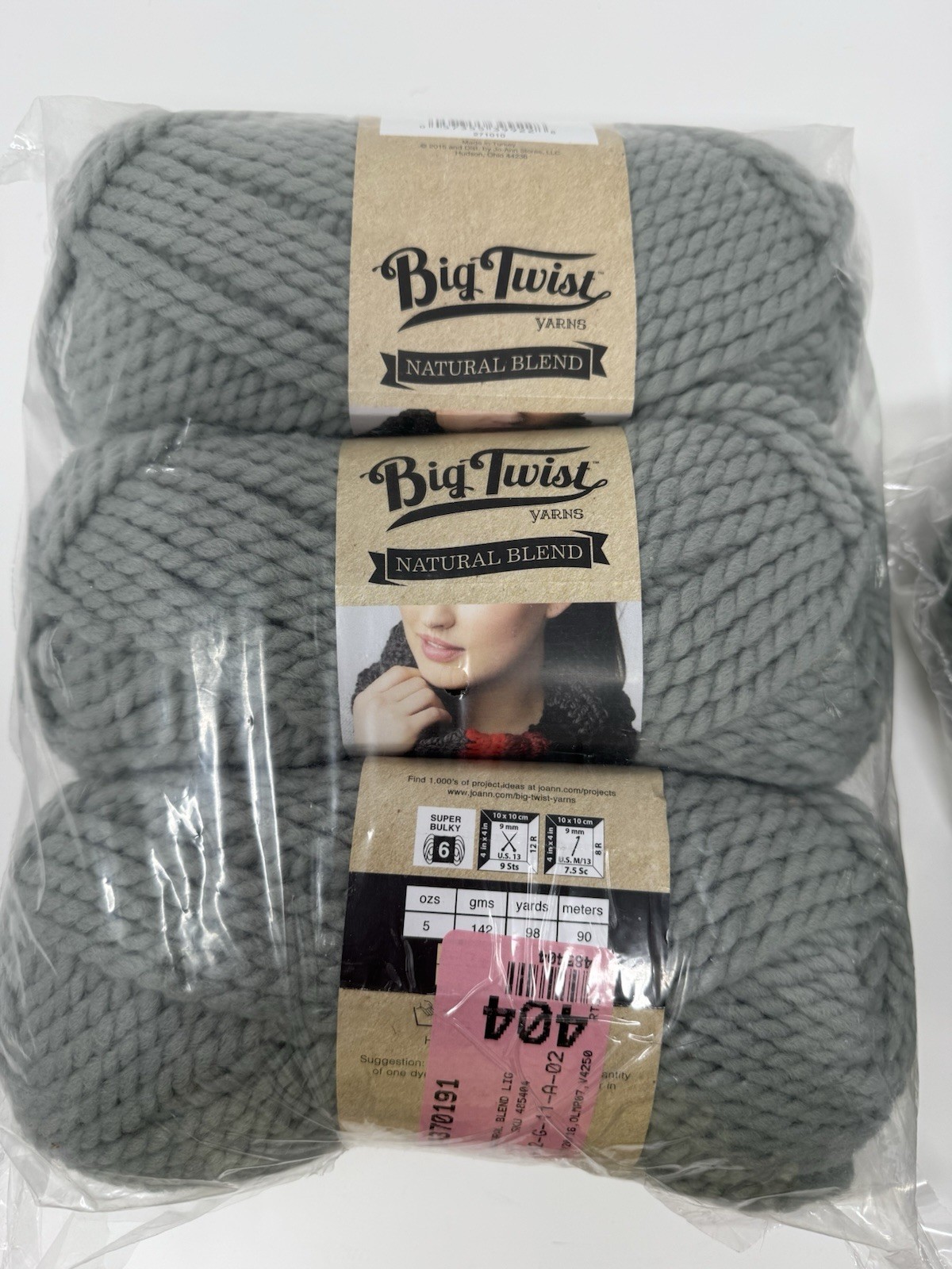Joann’s Big Twist Yarn Natural Blends Wool Super Bulky Light Gray 6 Skns 10003