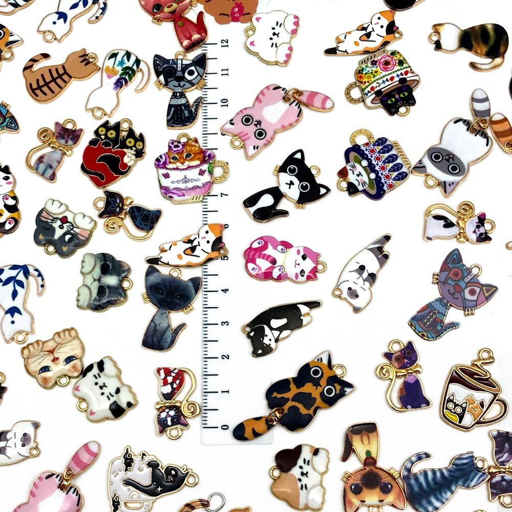 120Pc Assorted Enamel Bracelet Cat Charms for Jewelry Making Crafts DIY Necklace