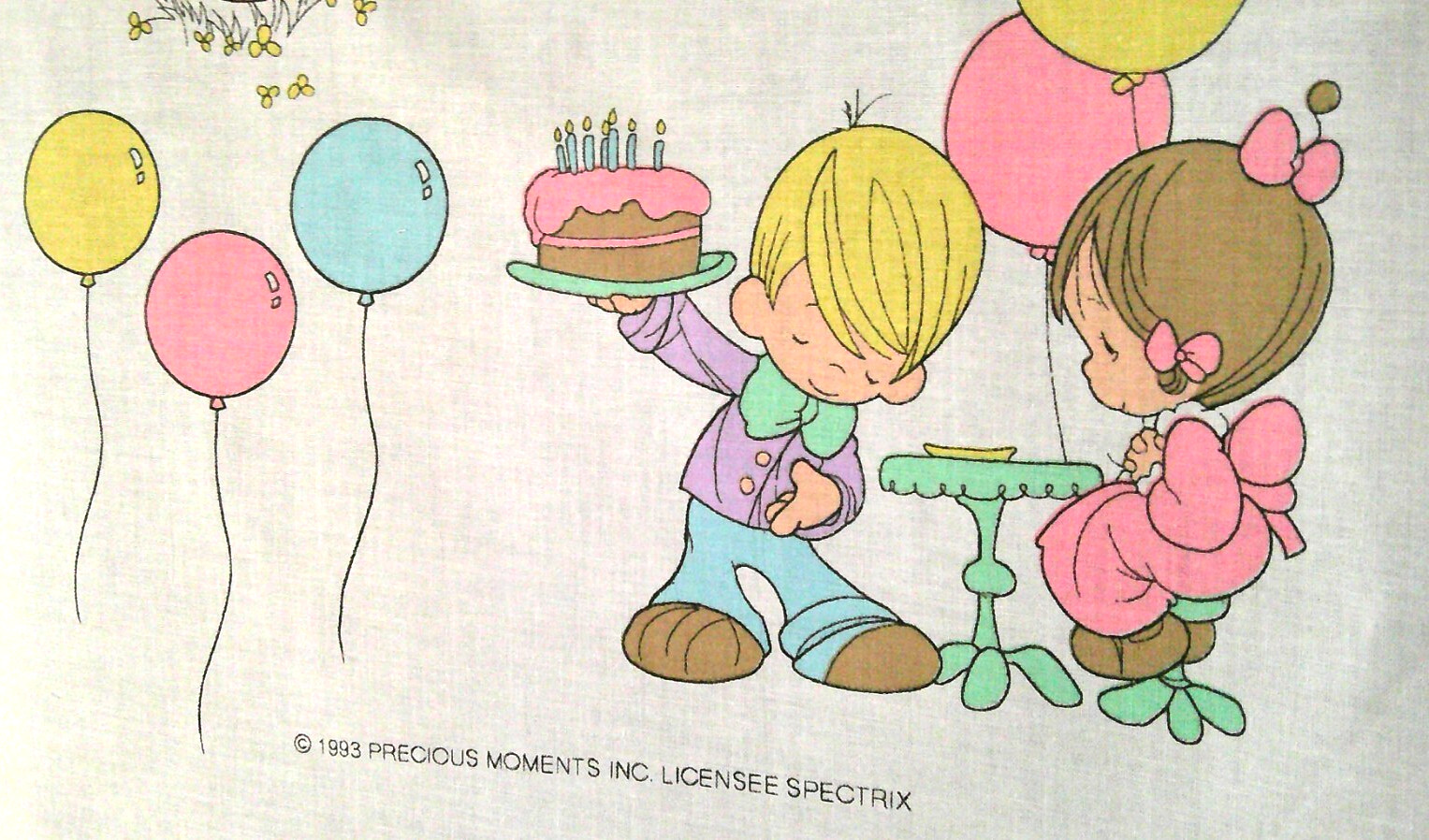 FABRIC Precious Moments “Happy Birthday” 15″ x 17″ Vintage 1993 $3.00