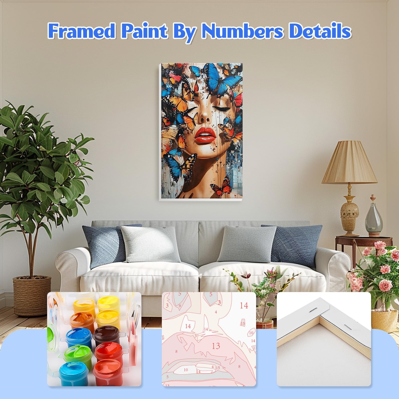 Butterfly Women DIY Paint by Number Kit, Framed Canvas Art for All Ages 20x30cm