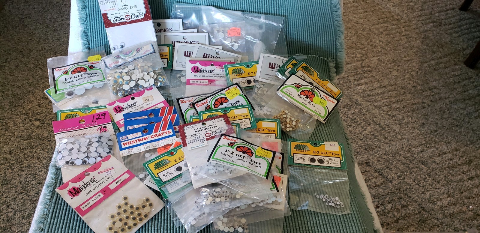Large Lot Of Glue On Googly Wiggle Eyes, Most NIP, 3 mm to 15 mm