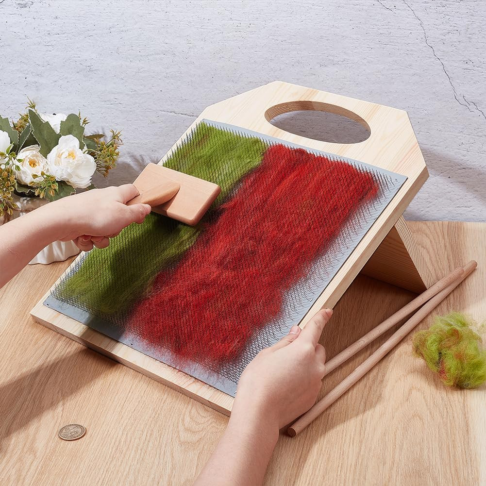 15.5X12.4Inch Wool Blending Board Carding Brush Set, Fiber Blending Board with 1