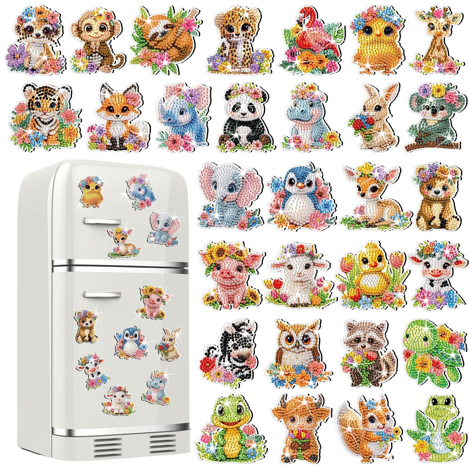 Xuhal 30 Pcs Animal Diamond Painting Magnets Watercolor Animal Diamond Art