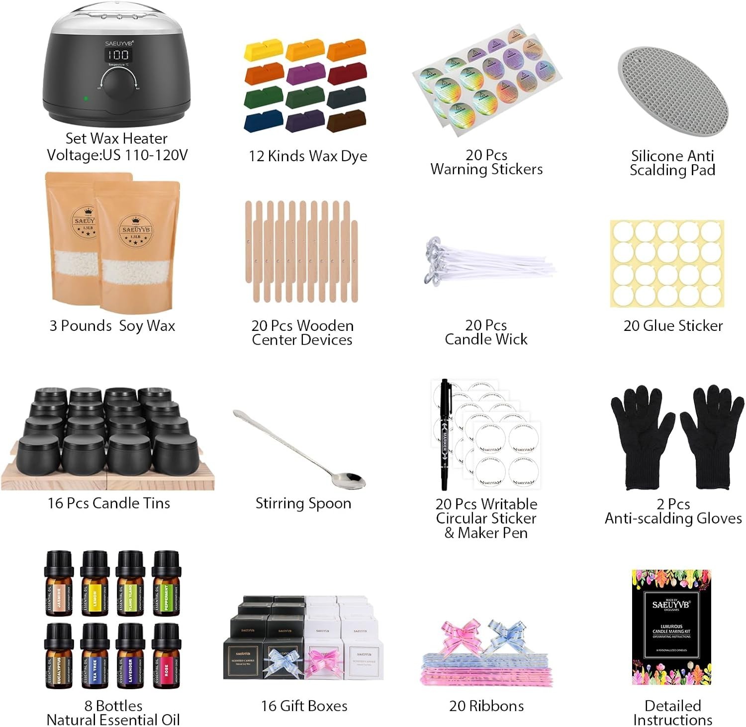 Candle Making Kit for Adults with Hot Plate, DIY Starter Soy Candle Making Su…